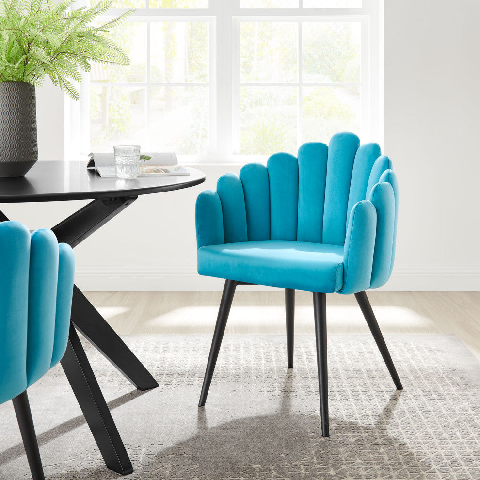 Side Dining Chair, Black Blue, Velvet, Modern, Kitchen Cafe Bistro Hospitality