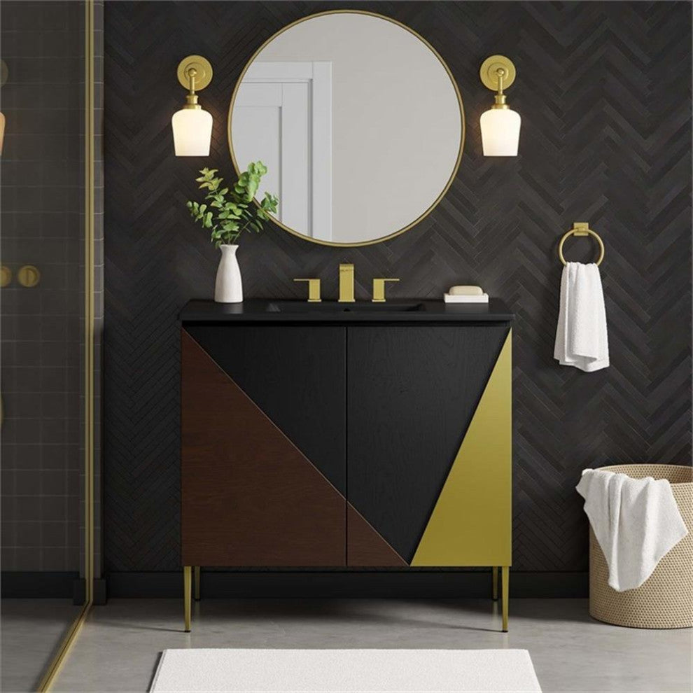 Modway Alchemist 36" Modern Wood Bathroom Vanity with Tapered Legs in Black