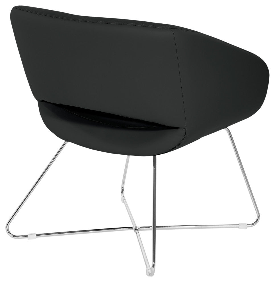Lounge Chair, Black Faux Leather With Chrome Base