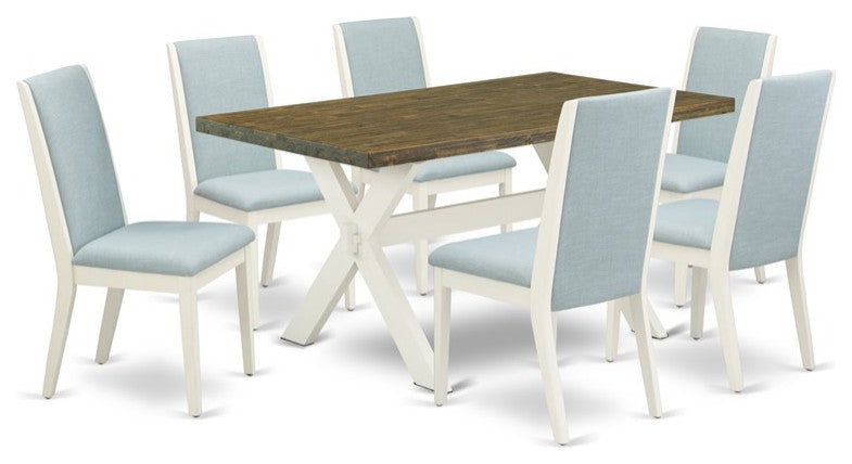 7-Piece Set, Table and 6 Chairs, Linen Fabric, Medium Size Table
