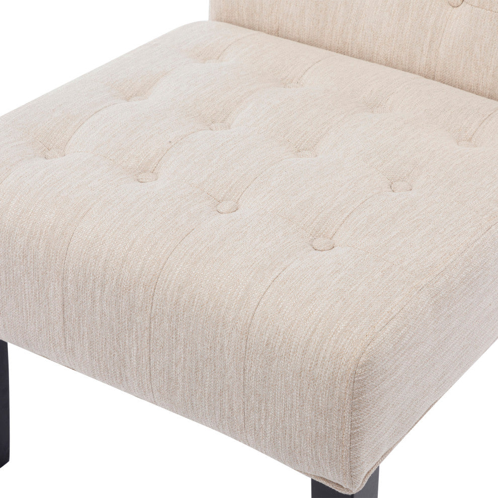 Mulligan Fabric Tufted Slipper Chairs, Set of 2, Beige + Matte Black