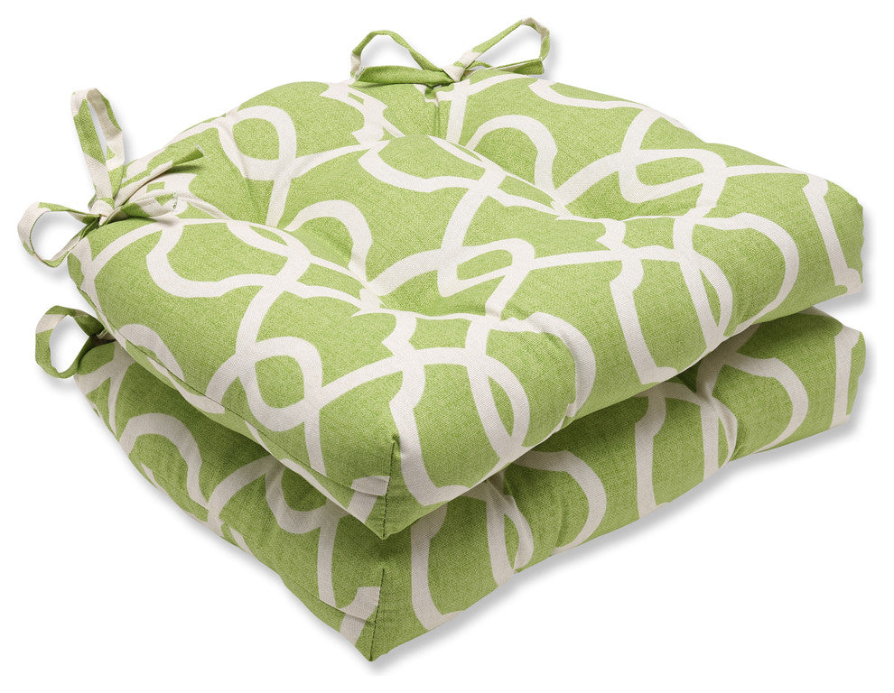 Lattice Damask Reversible Chair Pad, Set of 2, Leaf