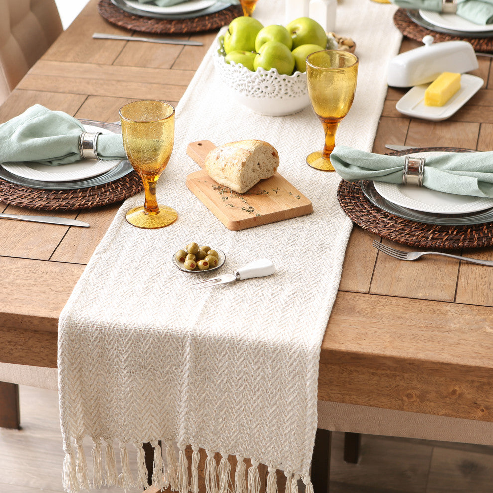 Off-White Chevron Handloom Table Runner 15x72