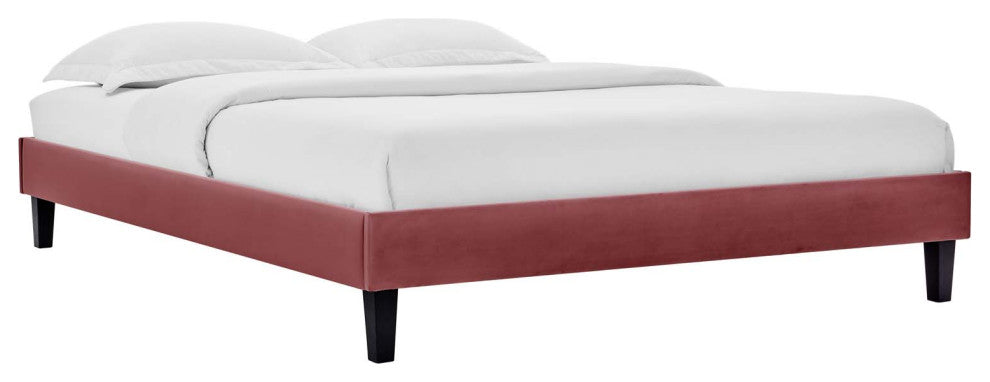 Reign Queen Performance Velvet Platform Bed Frame Dusty Rose