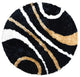 Hand Tufted Shag Polyester Area Rug Geometric Black, [Round] 6'x6'