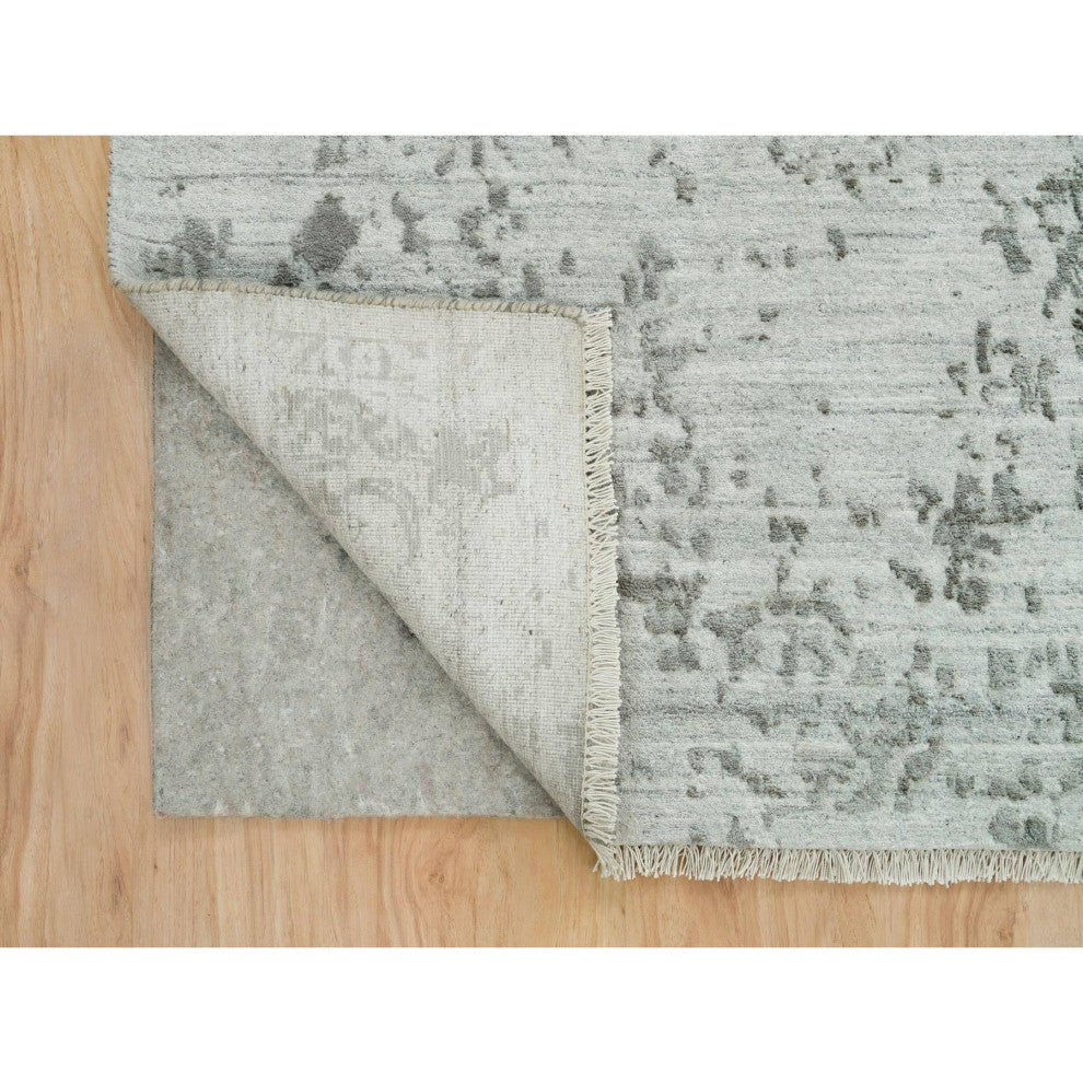 Goose Gray Zoroastrian Hand Knotted Wool and Silk Oriental Rug, 8'11"x12'1"