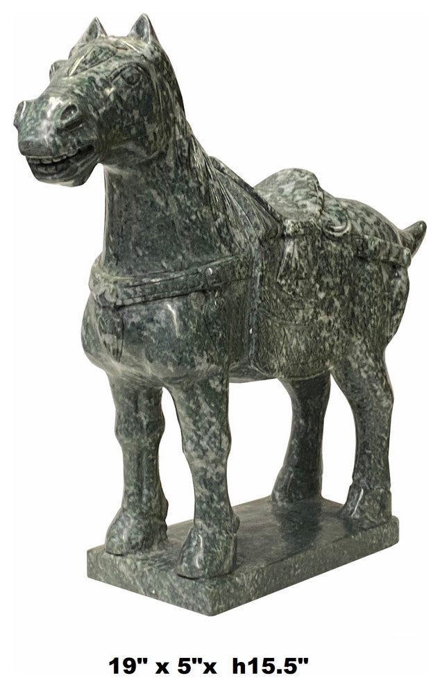 Chinese Green Stone Fengshui Fortune Horse Display Figure Hws1764