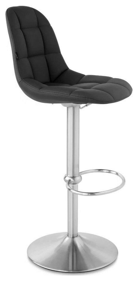 Rochelle Bar Stool Leatherette Seat Adjustable Height Trumpet Base, Black