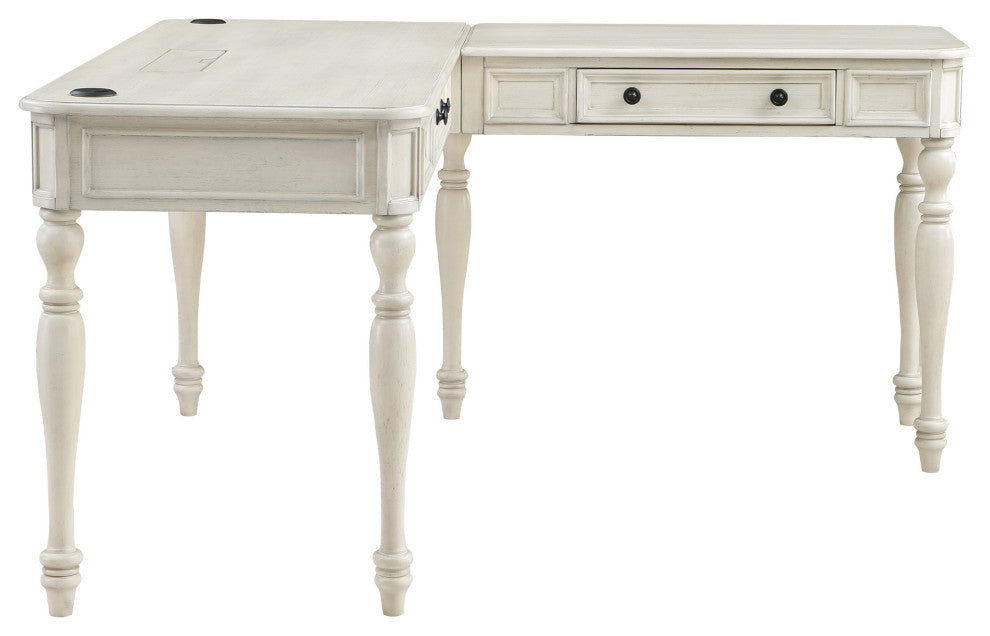 Country Meadows L-Shape Desk With Power, Antique White