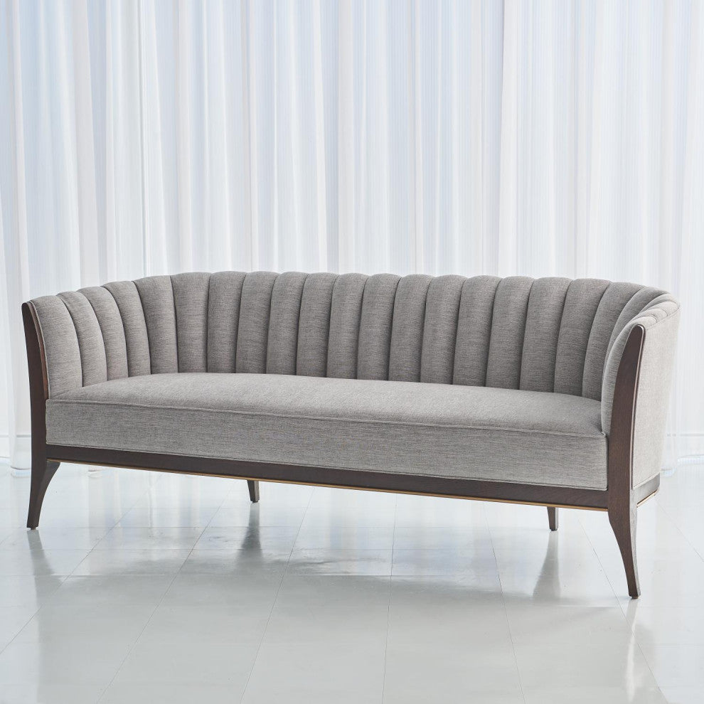 Luxe Textured Silver Gray Channel Back Sofa Vintage Style Retro Curved 3 Seat