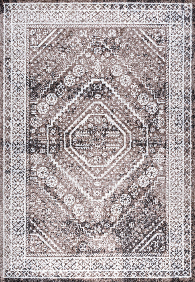 Boho Cottage Medallion Runner Rug, Brown/Ivory, 5'x8'