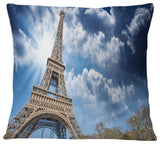 Eiffel Under Blue Sky Skyline Photography Throw Pillow, 18"x18"