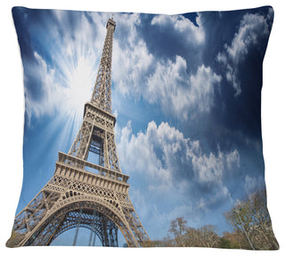 Eiffel Under Blue Sky Skyline Photography Throw Pillow, 18"x18"