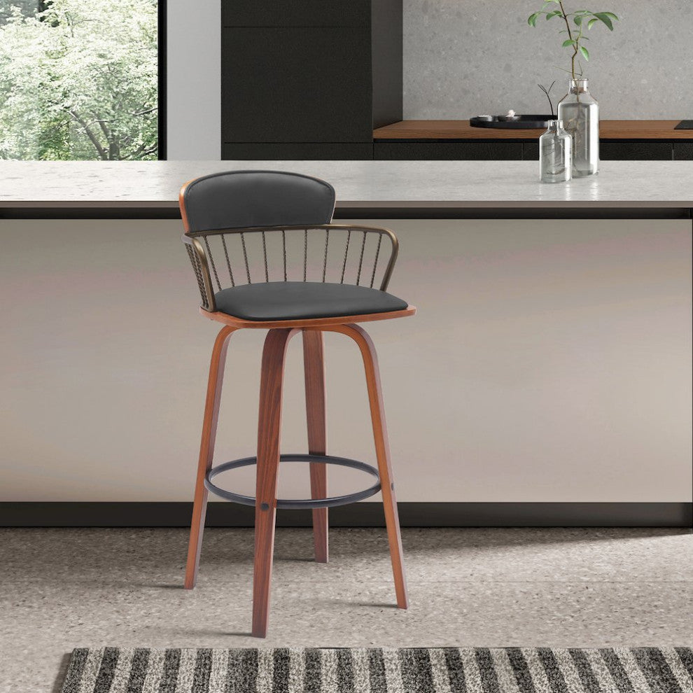 Willow Upholstered Wood Swivel Bar or Counter Stool
