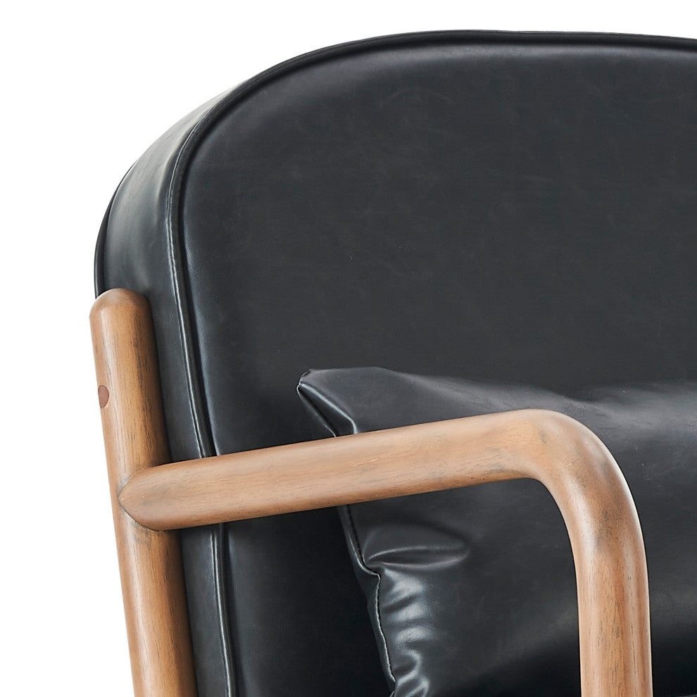 Mid-Century Modern Faux Leather/Solid Wood Accent Chair, Black/Walnut