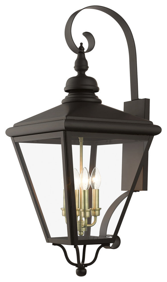 4 Light Bronze Outdoor Extra Large Wall Lantern, Antique Brass