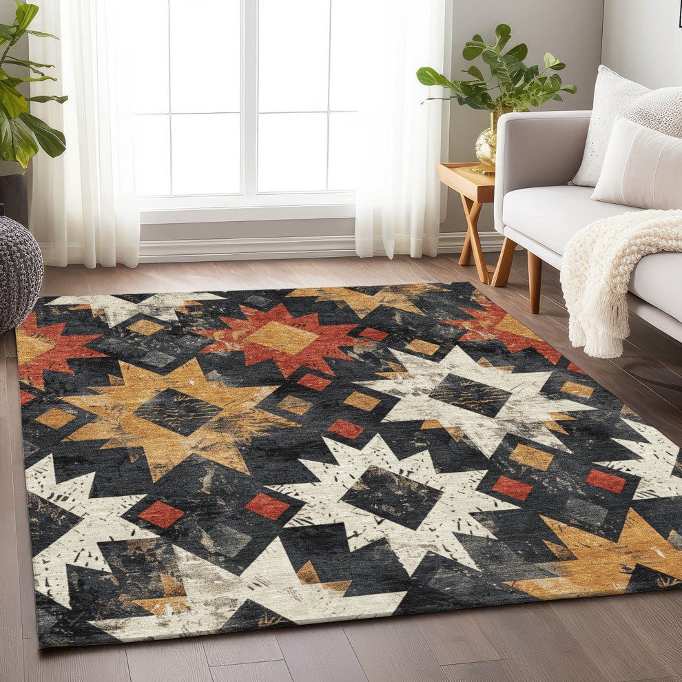 Machine Washable Indoor/Outdoor Chantille ACN1879 Black 5' x 7'6" Rug