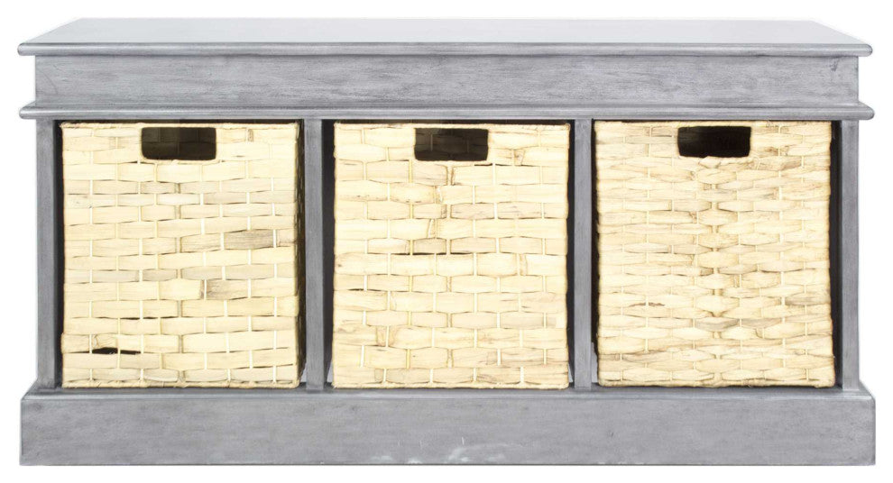 HomeRoots 40" X 13" X 20" Gray MDF Rattan Skin Storage Bench With Baskets