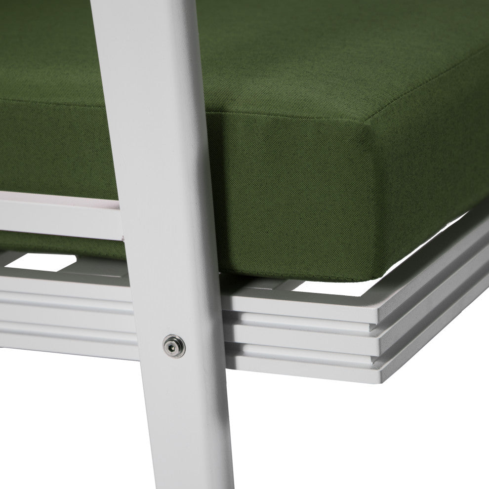 LeisureMod Walbrooke White Patio Armchairs with Cushions Set of 2, Green