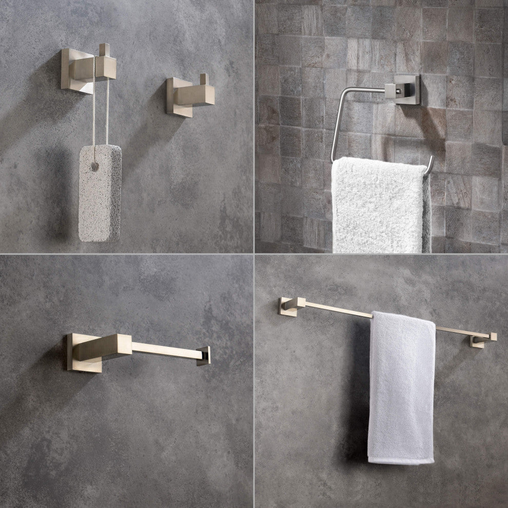 Cube 5-Piece Bathroom Hardware Set, Brushed Nickel