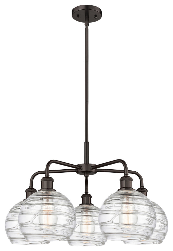 Athens Deco Swirl 5-Light 26" Stem Chandelier, Oil Rubbed Bronze, Clear