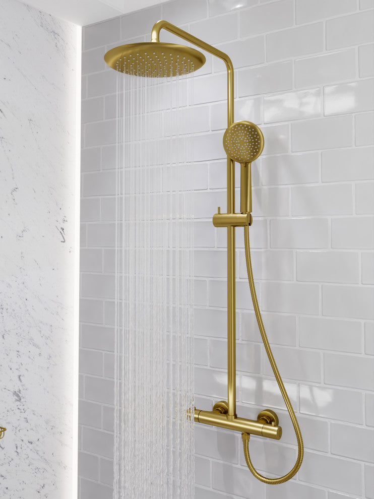 Heavy Rainfall Stainless Steel Shower Bar with Hand Sprayer, Brushed Gold