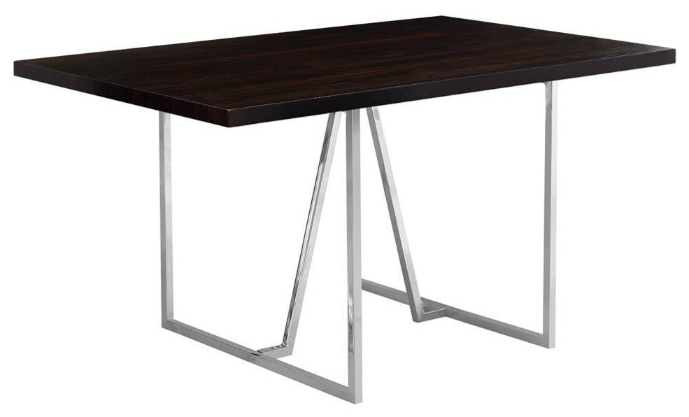 Dining Table, 60" Rectangular, Metal, Laminate, Brown, Chrome