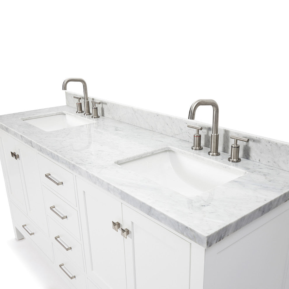 ARIEL Cambridge 73" Double Rectangle Sink Bathroom Vanity White With Marble Top