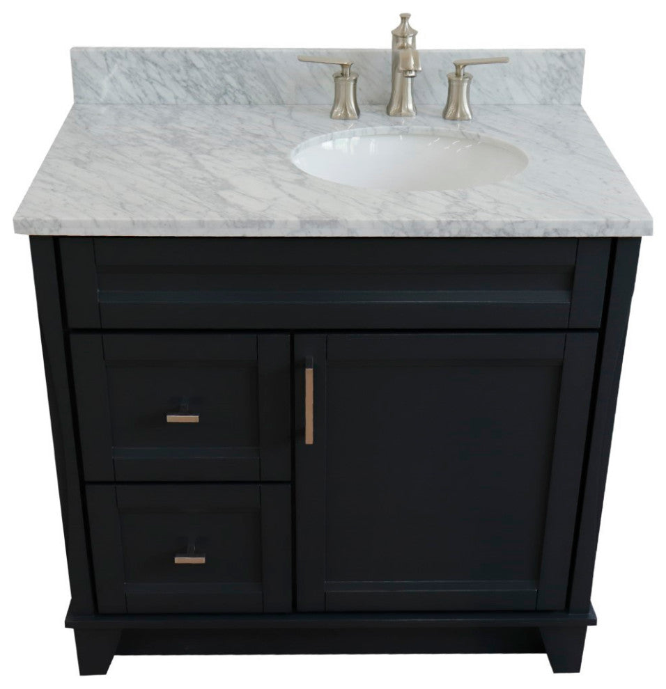 37" Single Sink Vanity, Dark Gray Finish With White Carrara Marble