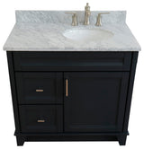 37" Single Sink Vanity, Dark Gray Finish With White Carrara Marble