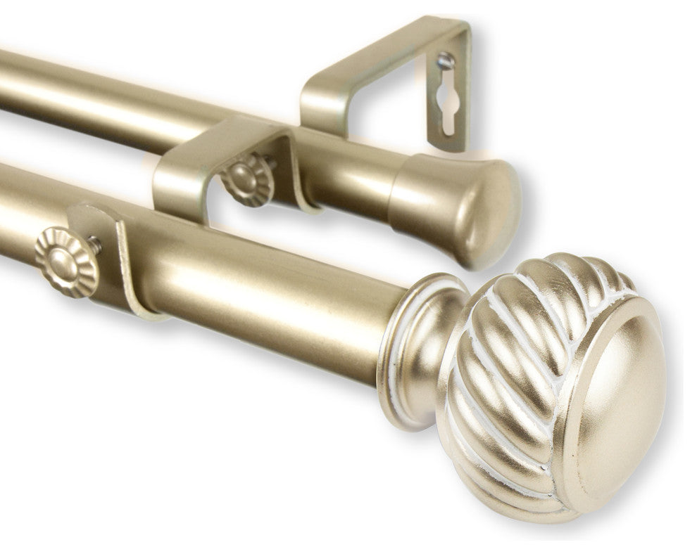 Cruller 1" Double Curtain Rod, Black, Light Gold, 160"-240"