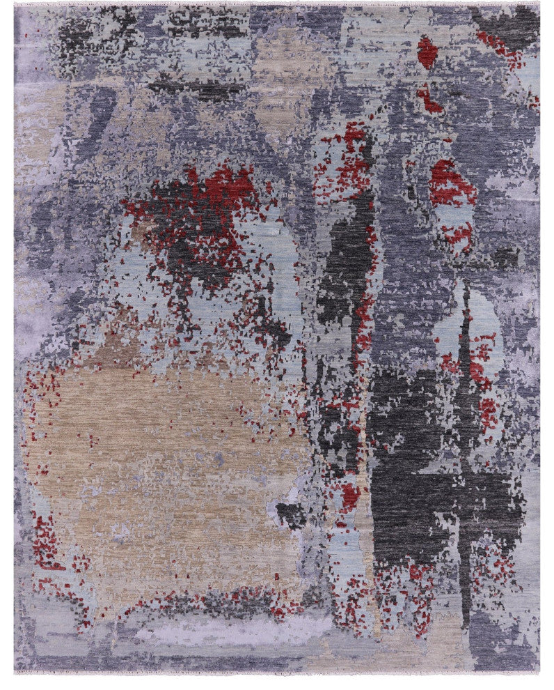 8' 1" X 10' 3" Contemporary Hand Knotted Wool and Silk Rug Q4771