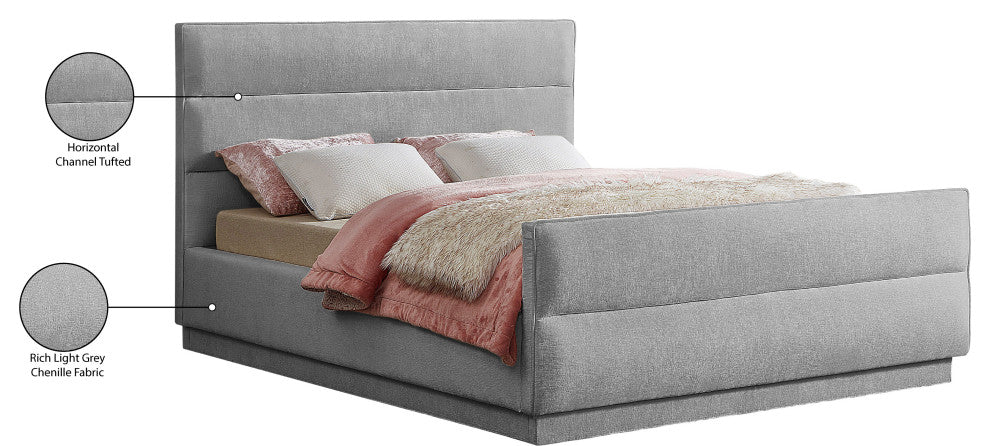 Paxton Chenille Fabric Upholstered Bed, Gray, Queen