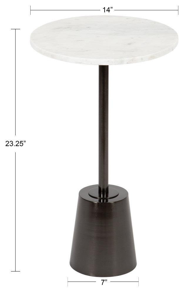 Tira Round Side Table, Pewter/White 14x14x24