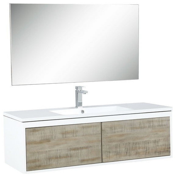 Scopi Modern 48" Rustic Acacia Bathroom Vanity Set, Monte Chrome Faucet