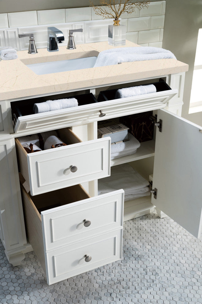 Bristol 36" Single Vanity Bright White, Eternal Marfil Quartz