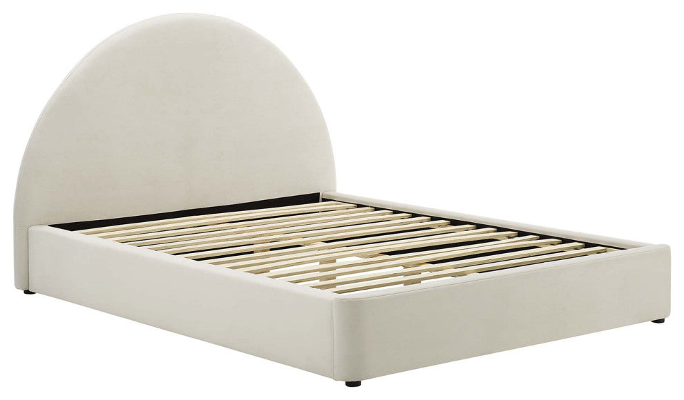 Resort Performance Velvet Arched Round Queen Platform Bed, Alabaster