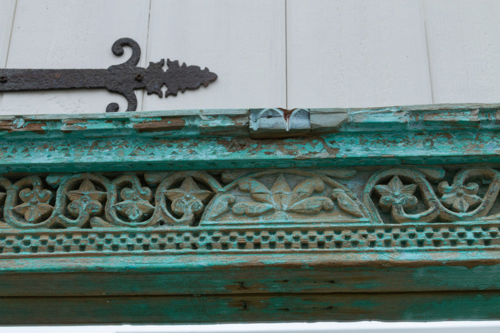 19th Century Indo-French Aqua Carved Floor Mirror