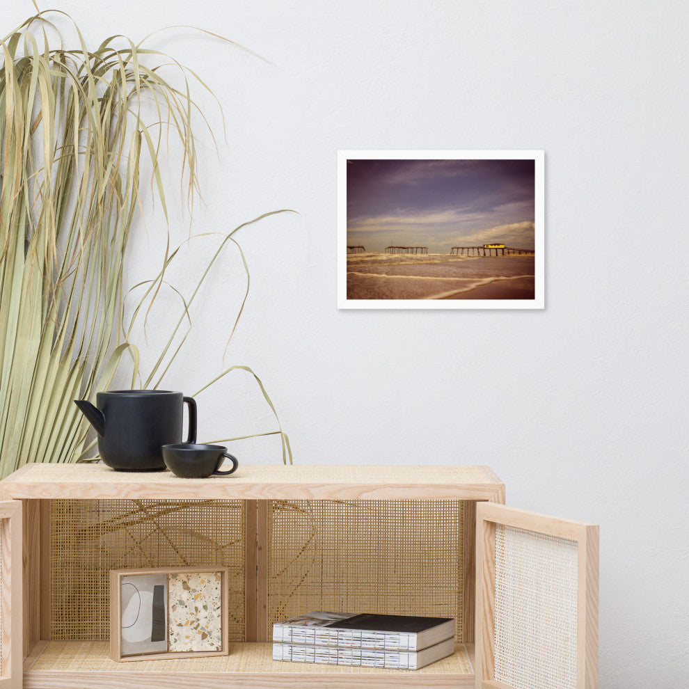 Aged View of Frisco Pier Coastal Framed Photo Paper Print, White, 12" X 16"