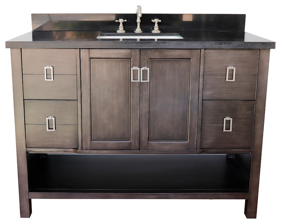 49" Single Vanity, Silvery Brown Finish With Black Galaxy Top