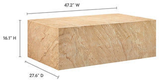Jordana Square Plinth Indoor Concrete Coffee Table, Travertine