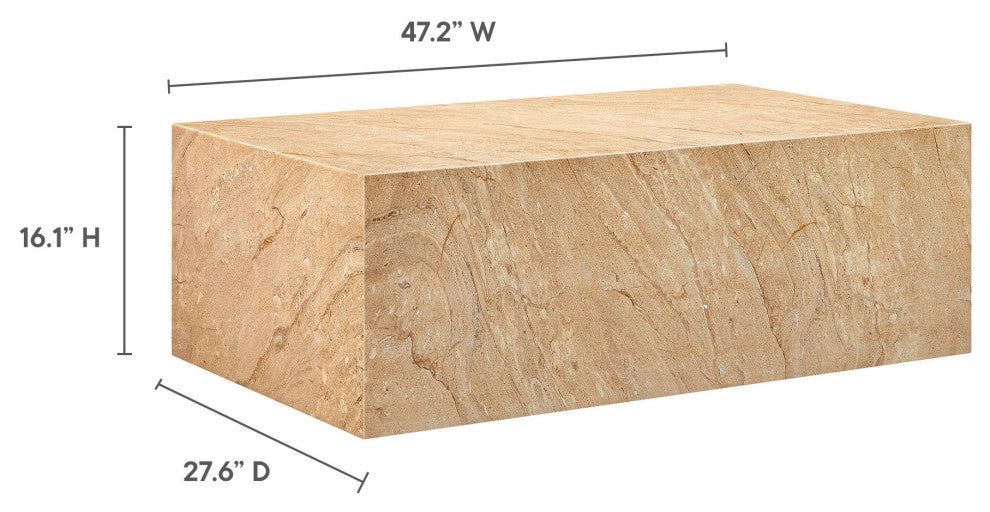 Jordana Square Plinth Indoor Concrete Coffee Table, Travertine