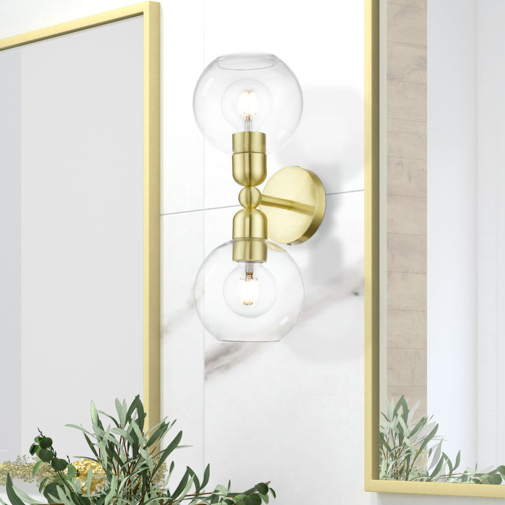 Downtown 2 Light Satin Brass Sphere Vanity Sconce