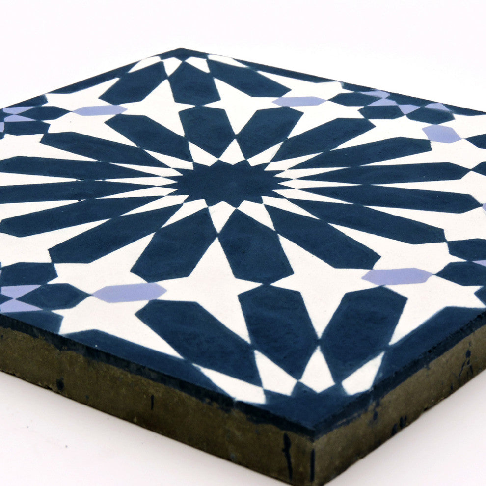 Moroccan Handmade Cement Tiles 8" x 8" Blue, White, Encaustic Tile, Set Of 12.