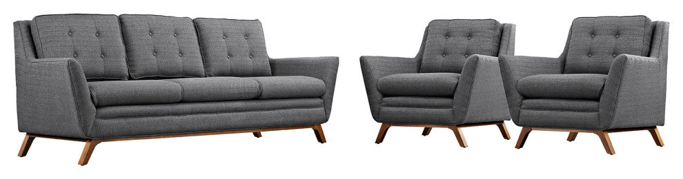 Beguile 3 Piece Upholstered Fabric Living Room Set, Gray