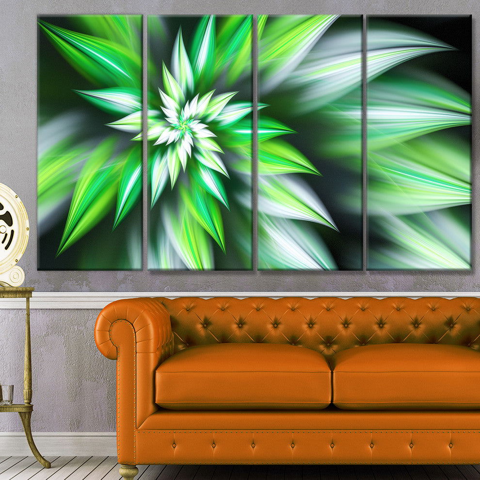 Dance of Green Exotic Flower, Floral Canvas Art Print, 48"x28", 4 Panels