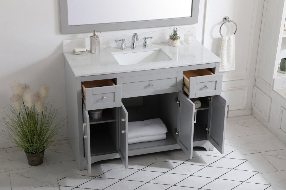 Mia 48" Single Bathroom Vanity, Gray With Backsplash