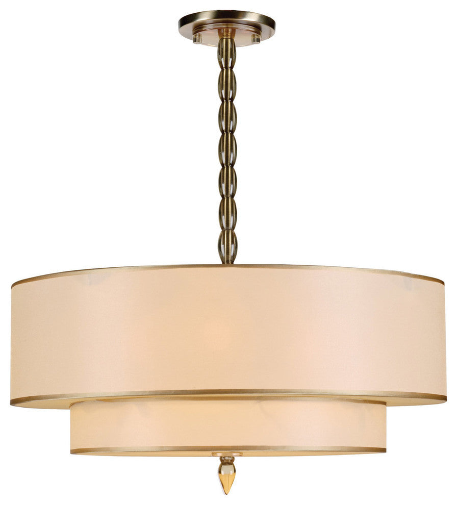 Luxo 5 Light Drum Shade Brass Chandelier