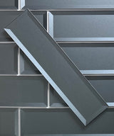 Forever 4"x16" Reverse Bevel Glass Subway Tile,Glossy Gray, Piece