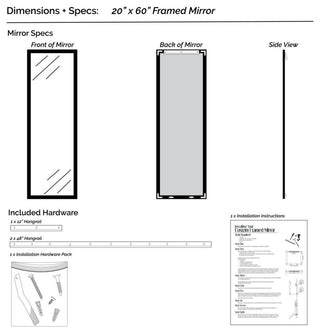 Kendall Framed Wall Mirror, Ivory, 20"x60"